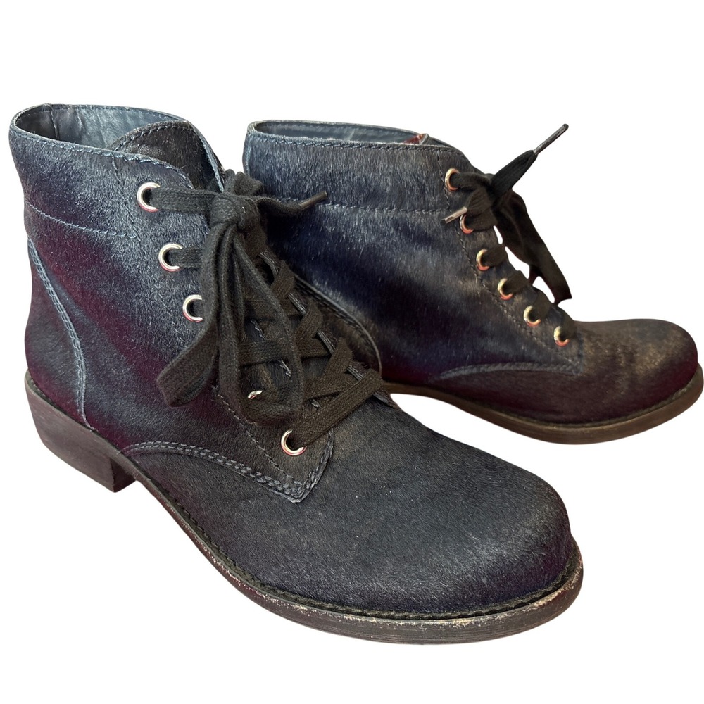 Sam Edelman Gorgeous Rare Blue Ponyhair Lace-Up Combat Boots
